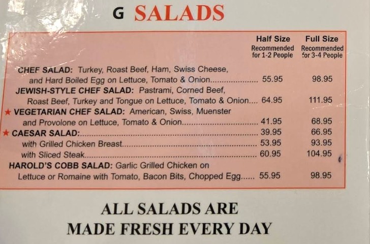 Harold's New York Deli Menu With Prices
